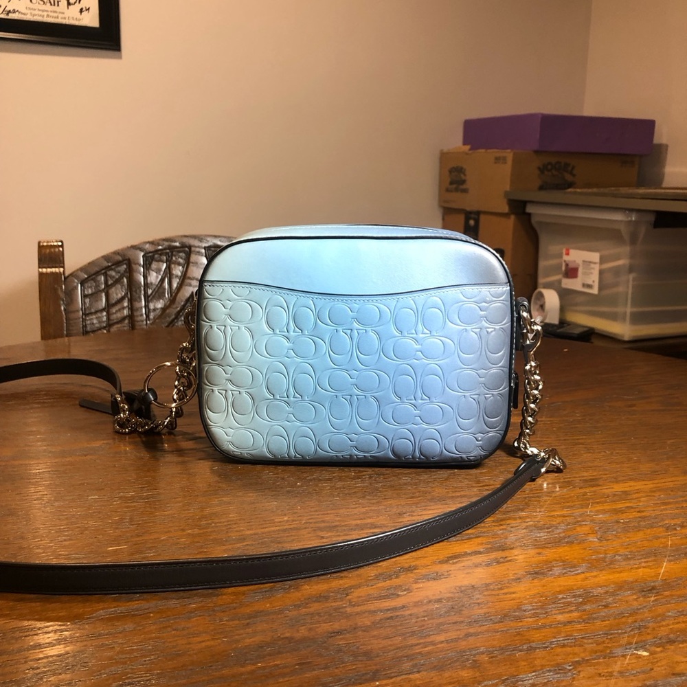 Coach Blue and Black Crossbody Bag with Embossed Design